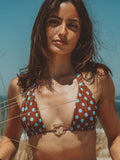 Isaure - Triangle marron à pois bleu